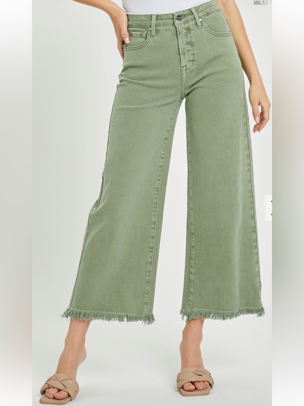 50 size olive RISEN HIGH RISE TUMMY CONTROL CROP WIDE PANTS